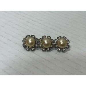 Vintage Paul Sargent Originals Rhinestone Faux Pearl Brooch Pin Flower Bar